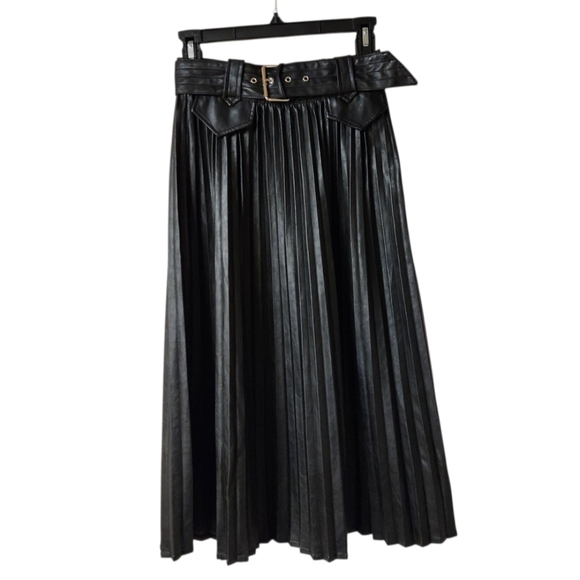 Express Dresses & Skirts - NWT Express Black Pleated Skirt Faux Leather